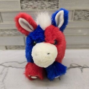 Vintage Puffkins‎ Stripes Horse Plush 2000 Red,White,Blue - Swibco Y2K Clean